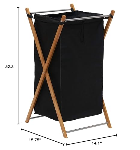 Household Essentials X-Frame Bamboo Laundry, Collapsible Wood Frame with Washable Poly-Cotton Bags