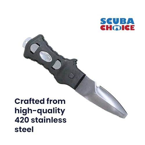 Scuba Choice Compact Stainless Steel Blunt Tip Dive Knife - 2.3" Plain Edge Blade with Ergonomic Nylon Handle, Durable for Scuba Diving, Snorkeling & Water Sports - Black/Silver
