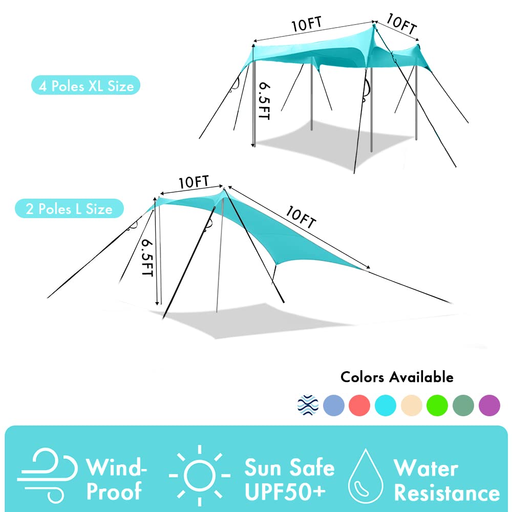 Easierhike Beach Shade Windproof Design, Sun Shelter UPF50+ Portable Family Canopy Tent with 8 Sandbag Anchors 10x10 FT 4 Poles Pop Up Outdoor Shelter for Beach, Camping, Fishing, Backyard and Picnics