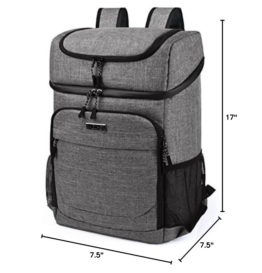 BAGLHER Lightweight Insulated Cooler Backpack - 30 Cans, Leak-Proof for Lunch, Picnic, Hiking, Camping, Beach, Park, Day Trips - Grey