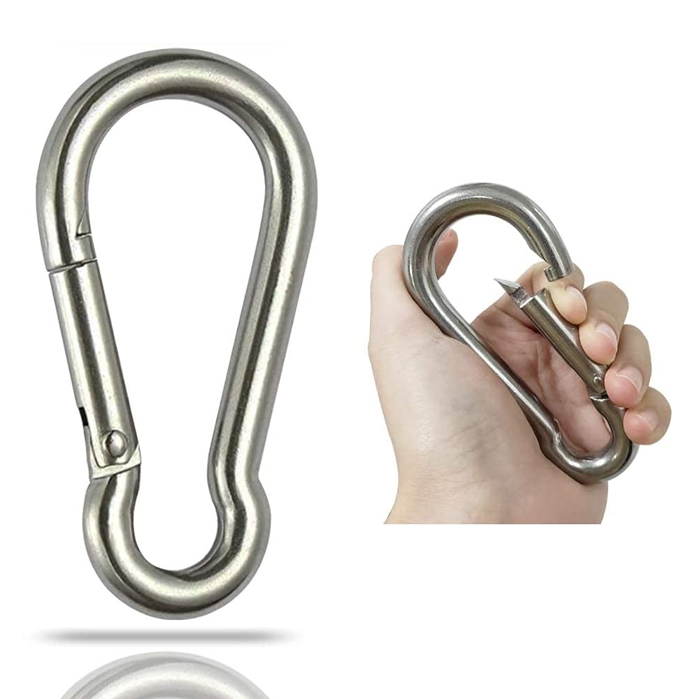 GRANDBUY 4 Inch Large Spring Snap Hook Carabiner, 304 Stainless Steel Heavy Duty Carabiners Clip, Stainless Steel Spring Snaps Hooks Carabiners Outdoor (4 inch,2 Pack)