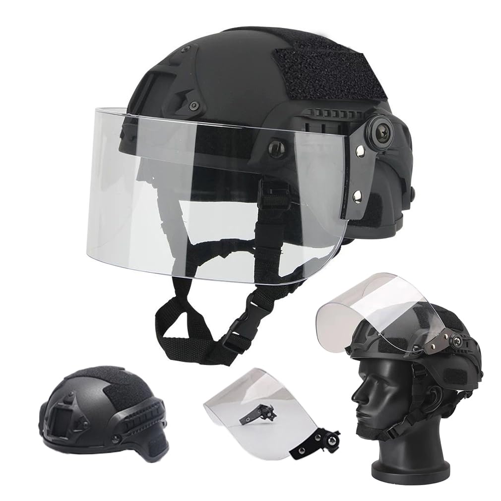 Tactical Fast Helmet with Clear Face Shield Sliding Goggles for Airsoft Paintball CS Games Outdoor Sports.