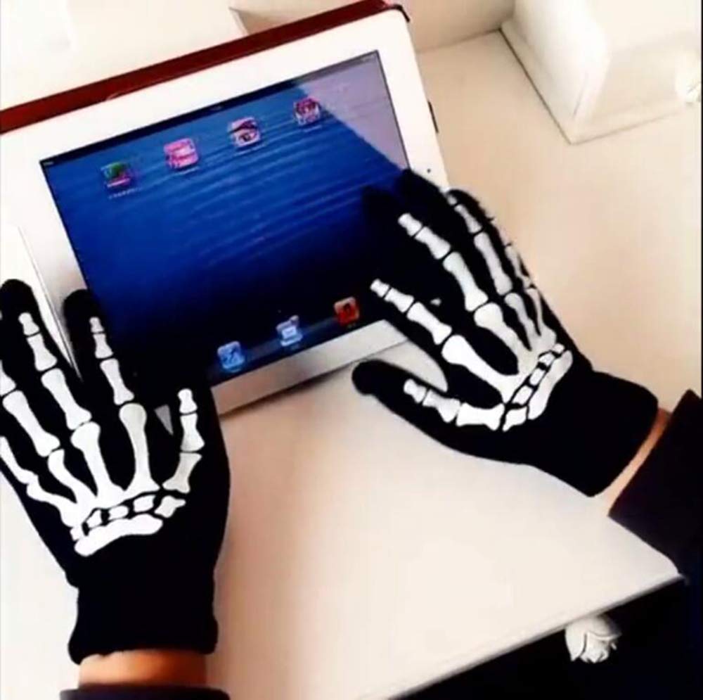 Glovion Skeleton Winter Gloves for Women & Men - Touch Screen Skull Full Finger Gloves for Halloween, Christmas Parties