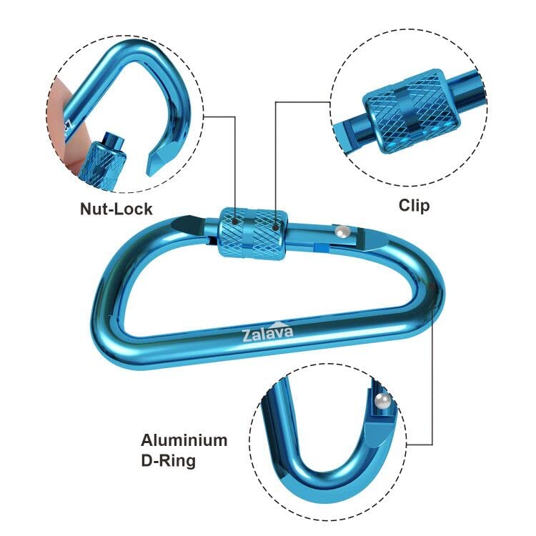 Zalava 6pcs 2โD-Clip Durable Locking Carabiner Keychain Clip with Hook
