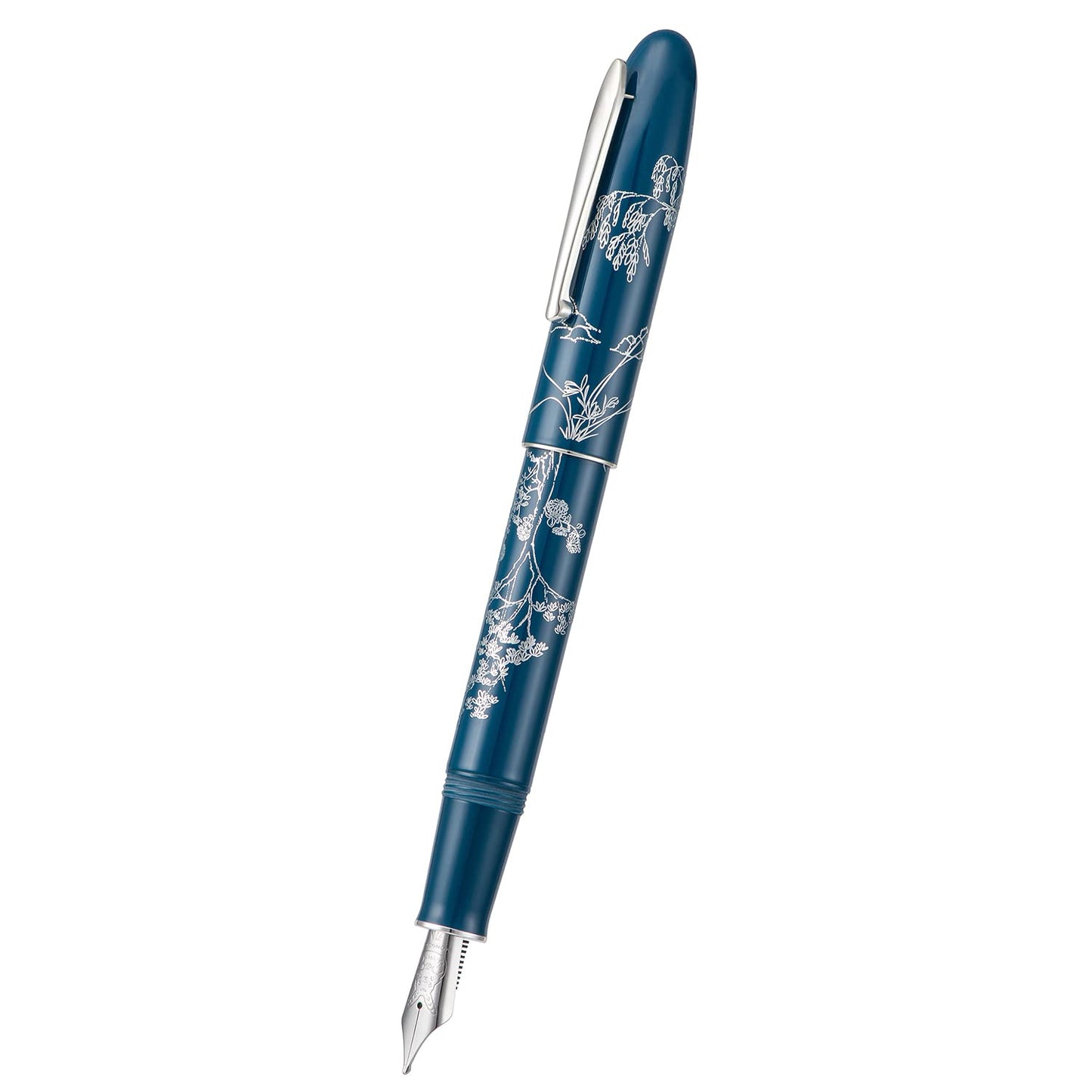 Hongdian N23 Blue Rabbit Fountain Pen, Long Blade Medium Nib Silver Trim, New Year Lucky Rabbit Carving Design, Smooth Writing Pen with Converter and Metal Pen Box Set