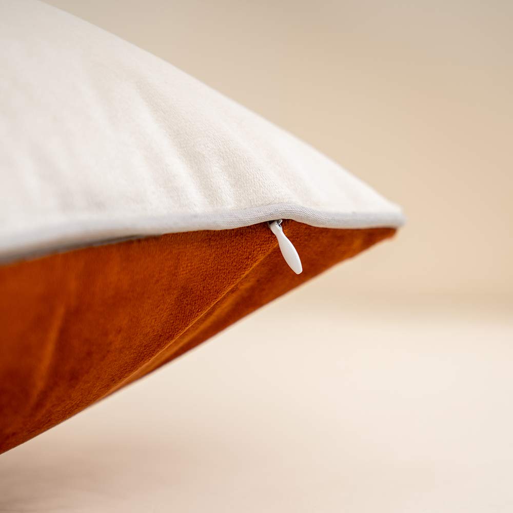 Yangest Burnt Orange Patchwork Velvet Throw Pillow Cover with Gold Striped Leather Cushion Case Modern Luxury Pillowcase for Sofa Couch Bedroom Living Room Home Decor,18"x18"