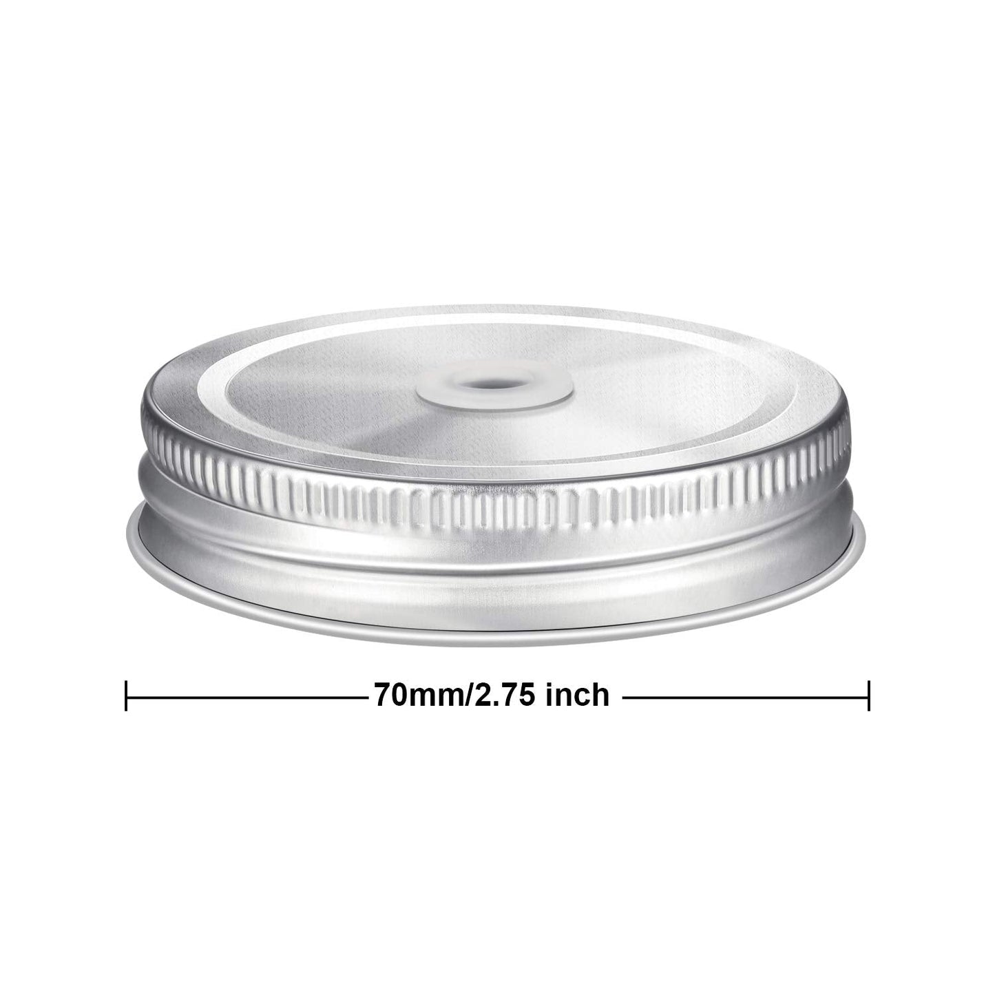 Honoson 20 Pcs Regular Mouth Mason Jar Straw Lids 2.7 Inch Metal Stainless Steel Mason Jar Drinking Lids with Straw Hole Leak Proof for Baby Shower DIY Gift(Silver)