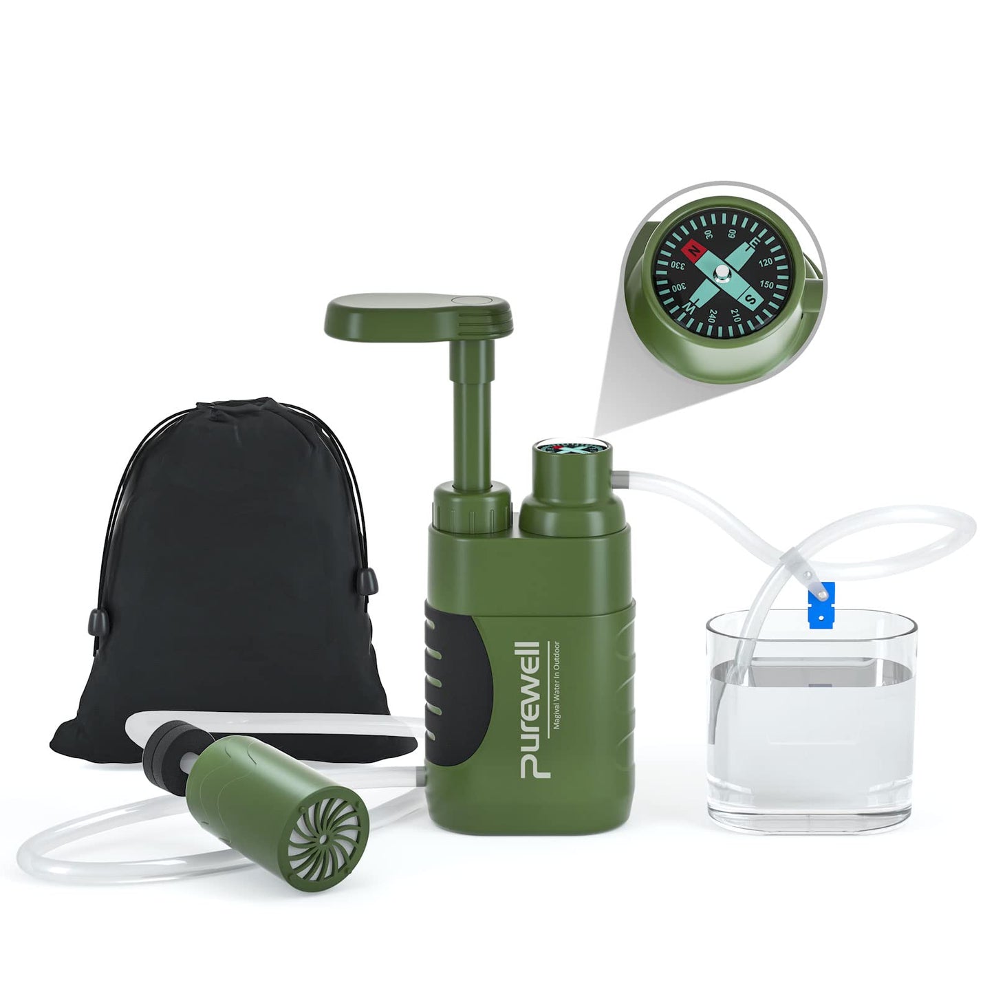 Purewell Water Hand Purifier Pump with Replaceable Carbon 0.01 Micron Water Filter, 4 Filter Stages, Portable Outdoor Emergency and Survival Gear - Camping, Hiking, Backpacking