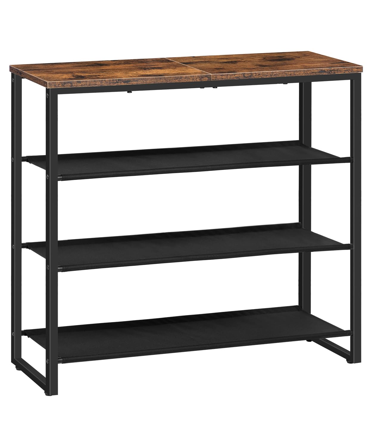 HOOBRO Shoe Rack, 4 Tier Shoe Storage Organizer with 3 Oxford Fabric Shelves and Top Panel, Holds 12-16 Pairs of Shoes for Entryway and Closet, Industrial, Rustic Brown BF47XJ01G1