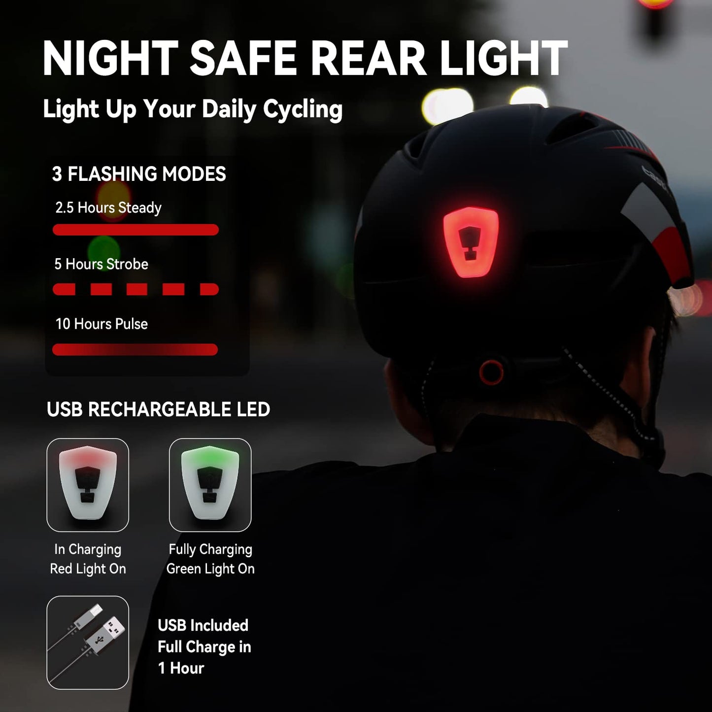 EASTINEAR Adults Bike Helmet Magnetic Goggle Cycling Helmet with USB Rechargeable Taillight for Men Women Mountain & Road Bicycle Helmet Magnetic Shield Size M/L (Black Red)