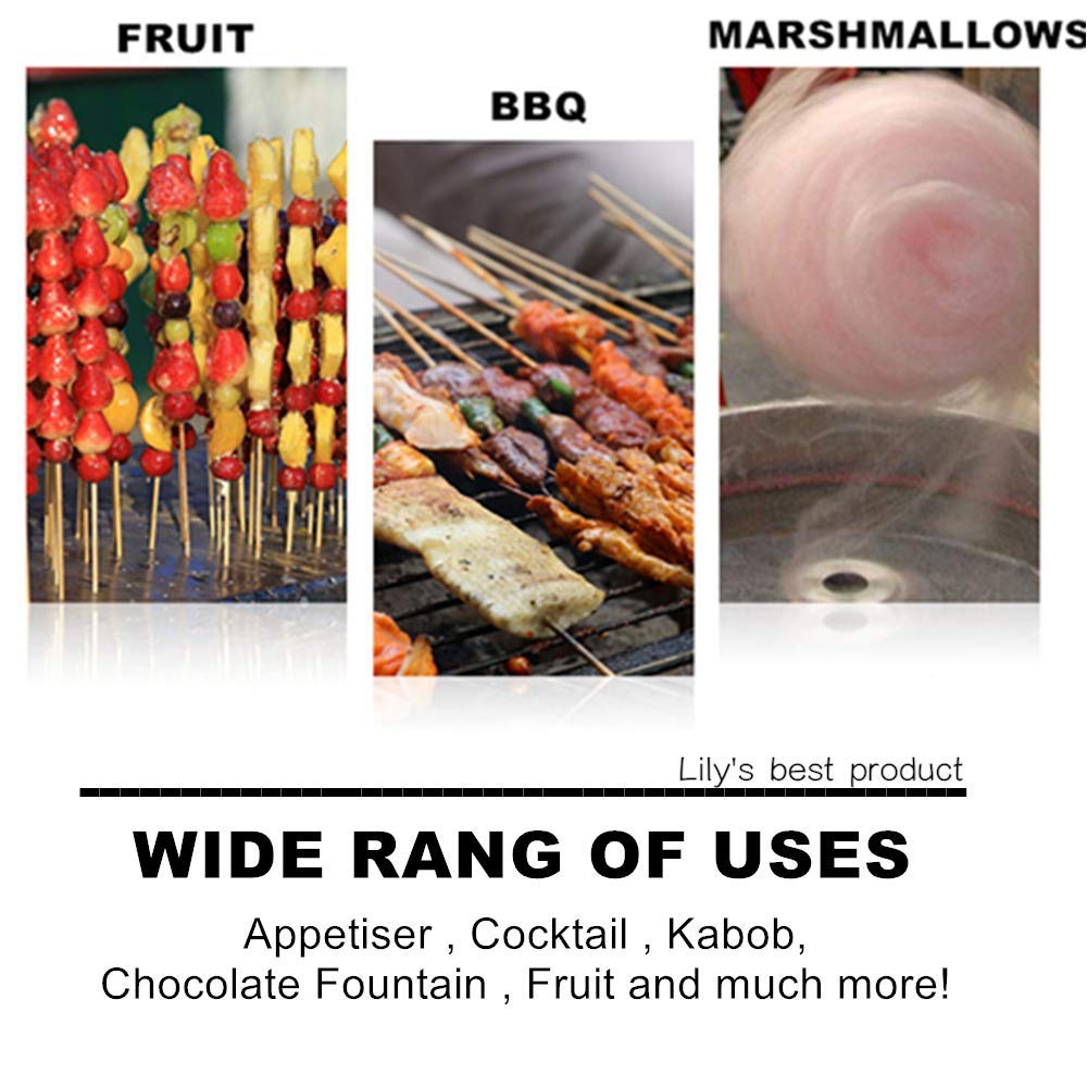 HOPELF 6" Natural Bamboo Skewers for BBQ,Appetiser,Fruit,Cocktail,Kabob,Chocolate Fountain,Grilling,Barbecue,Kitchen,Crafting and Party. Φ=4mm, More Size Choices 8"/10"/12"/14"/16"/30"(100 PCS)