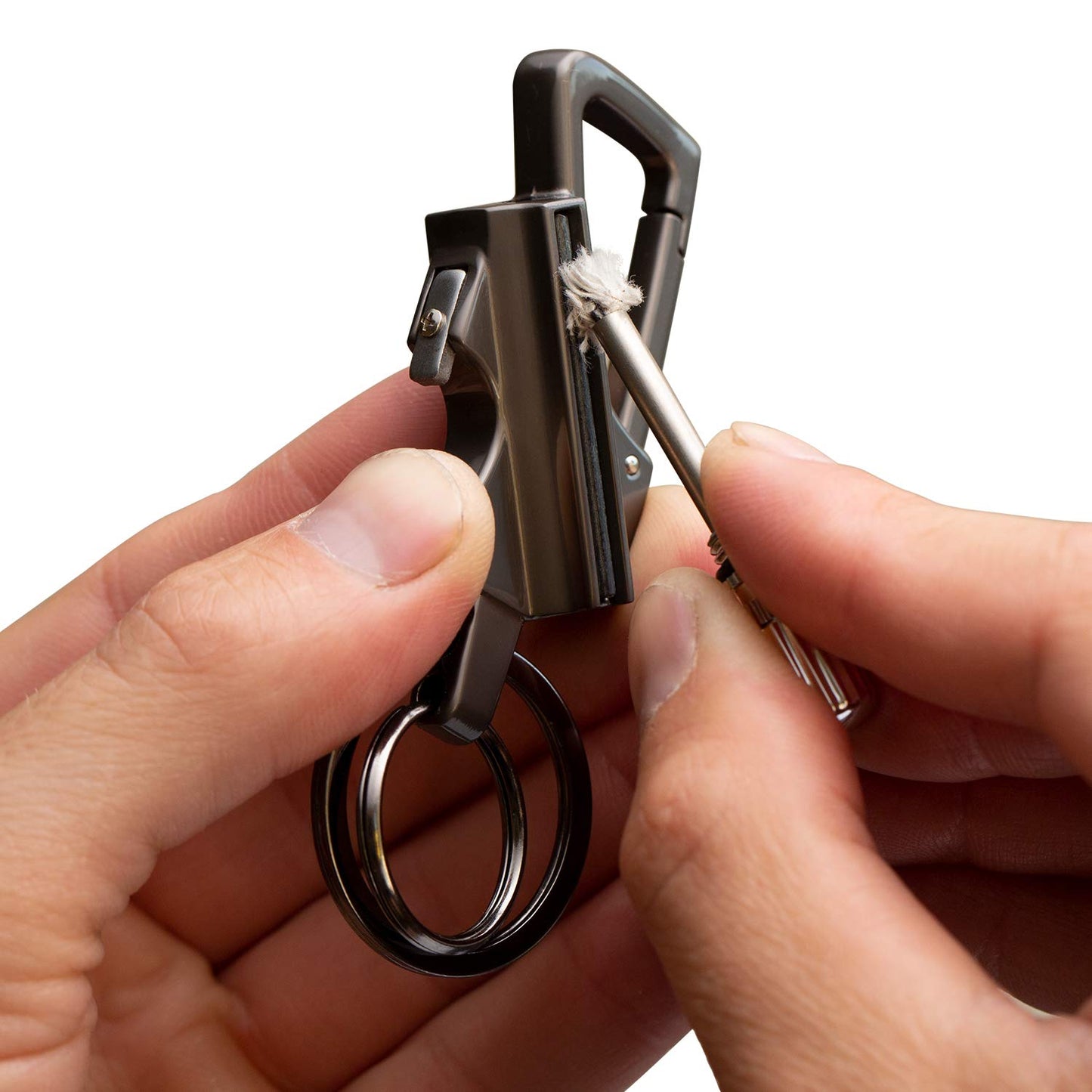 SURVIVE Permanent Match Bottle Opener Metal Keychain, Reusable Survival Fire Starter Striker Lighter, Emergency Waterproof Strike Anywhere Stick Kit (Charcoal)