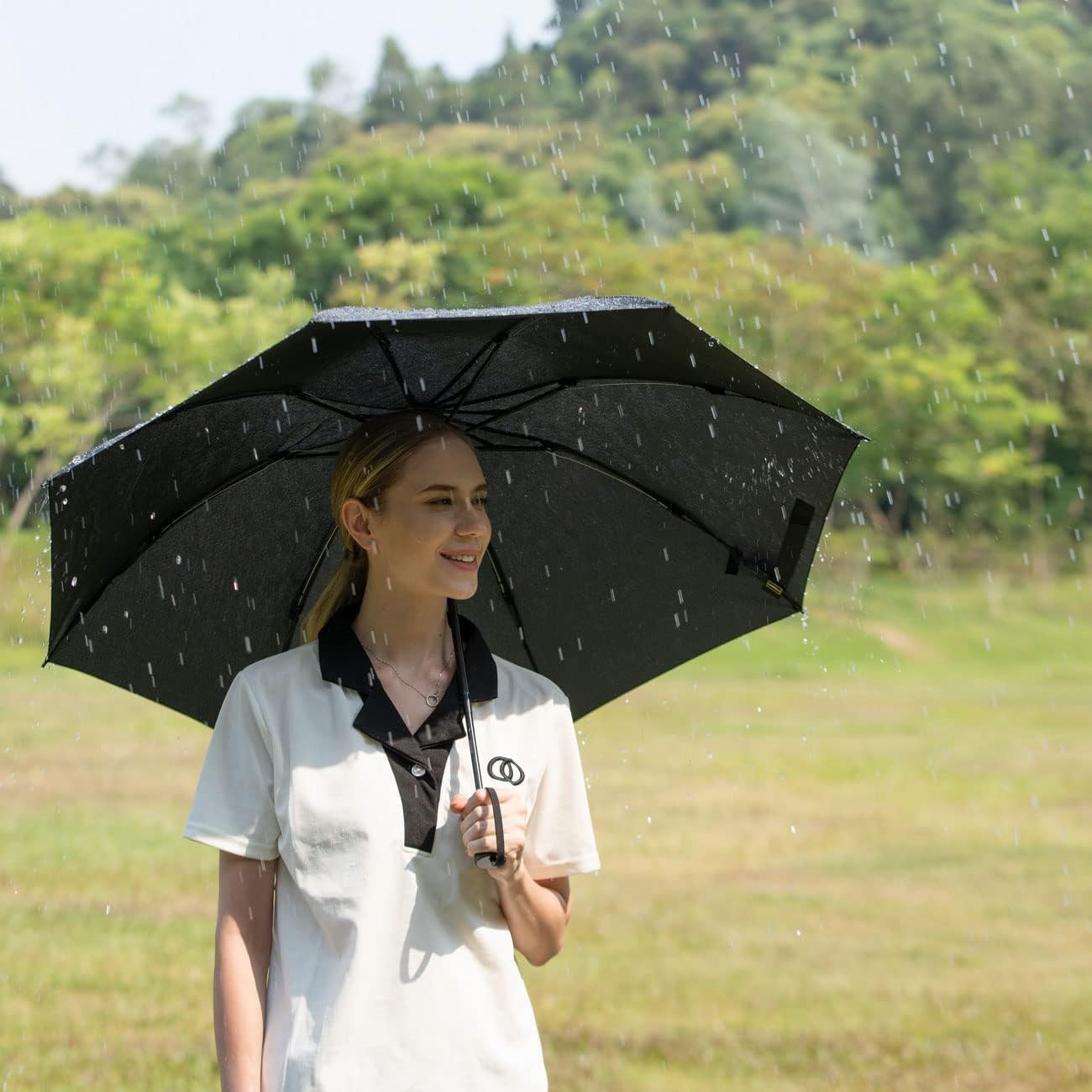 LANBRELLA Compact Reverse Folding Umbrella Auto Windproof Travel Umbrella-Black