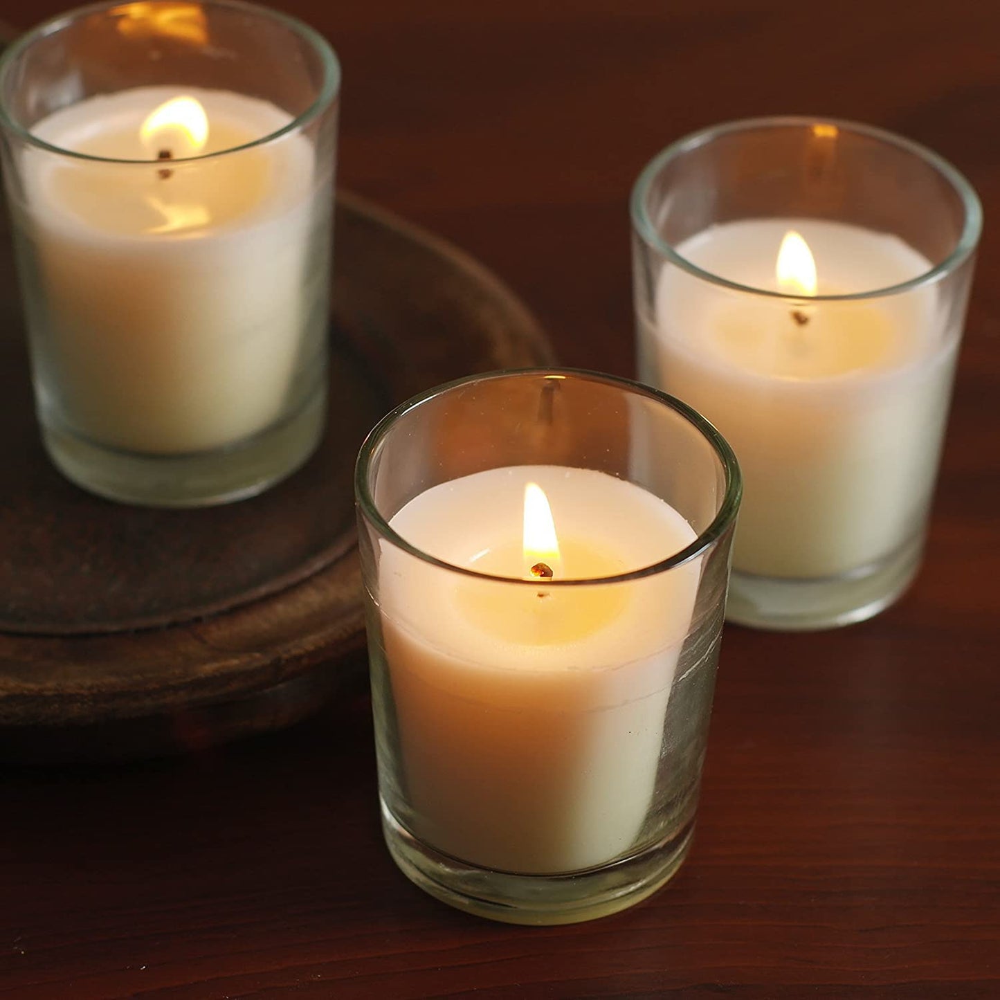 Hosley 48-Pack Ivory Unscented Votive Candles, Clear Glass, 10-12 Hr Burn, Hand-Poured, Ideal for Weddings, Parties, Aromatherapy, Holidays, Gifts