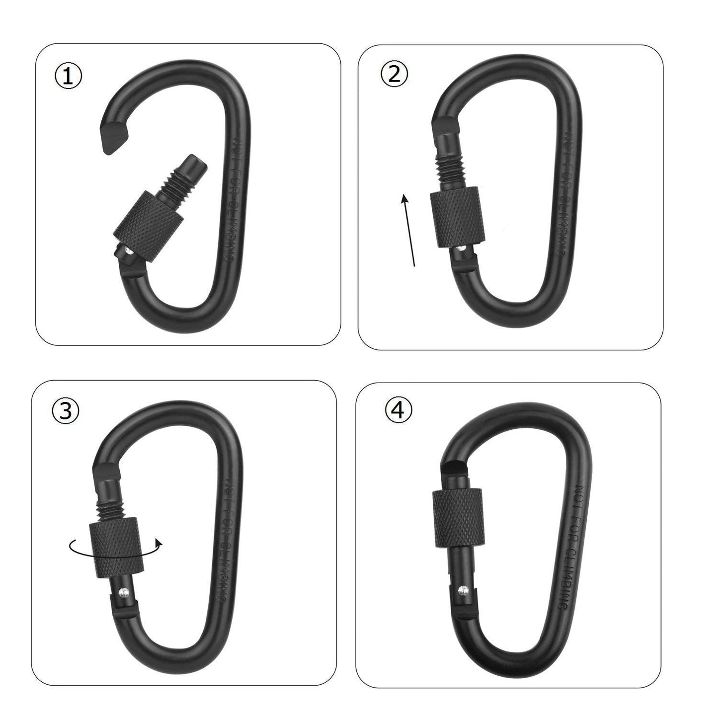 Locking Carabiner Clip, Vonpri 3 Inch D Ring Clips Spring Snap Key Chain Hook Screw Gate Aluminum Carabiners for Outdoor Travel Camping Fishing Hiking Backpack (Black 8pcs)