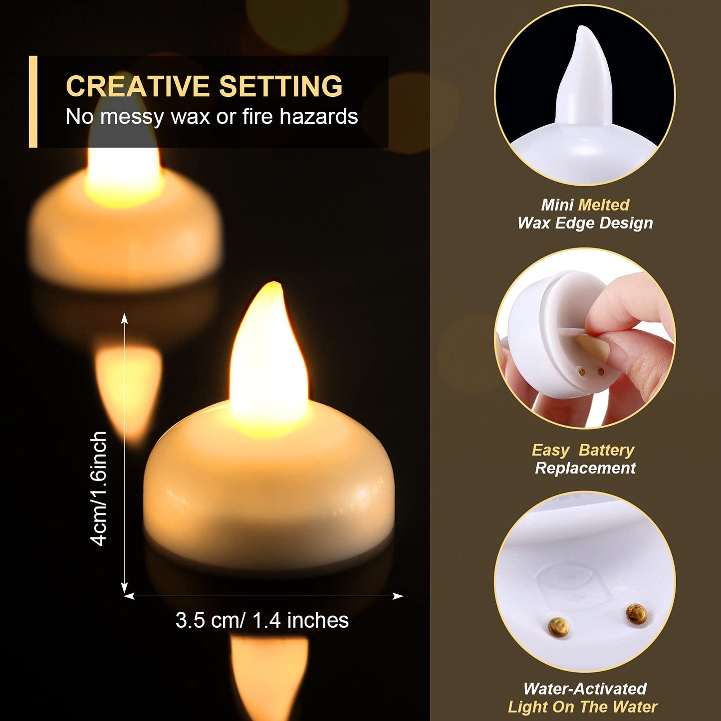 Honoson 36 Pieces Flameless Floating Candles Waterproof LED Tealights Floating Candles Warm White Battery Operated for Valentine Wedding Party Pool Decorations(Yellow Light)