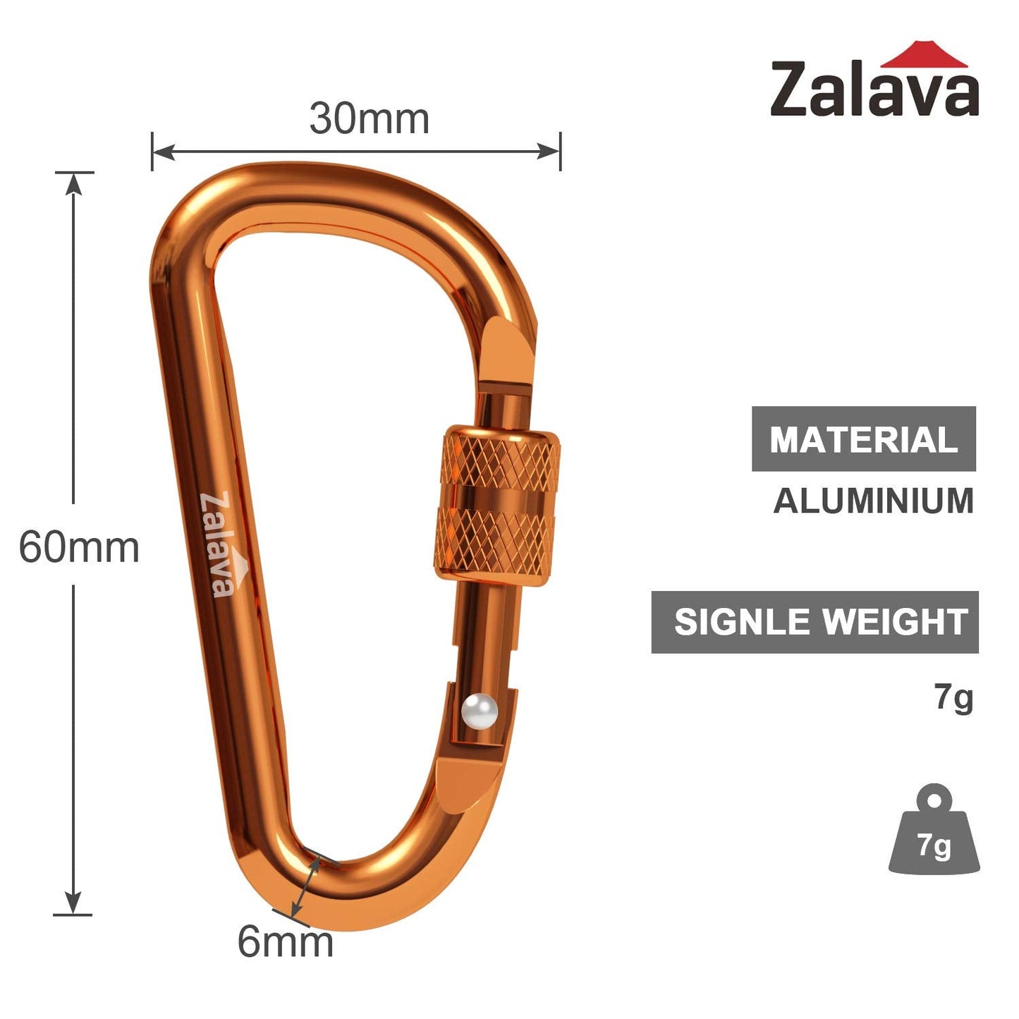 Zalava 6pcs 2โD-Clip Durable Locking Carabiner Keychain Clip with Hook