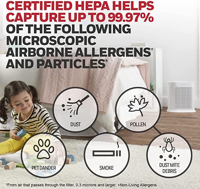 Honeywell AllergenPlus HEPA Air Purifier, Airborne Allergen Reducer for Medium Rooms 750 sqft, Reduces Allergens, Smoke, Wildfire Smoke, Pollen, Pet Dander and More, White, HPA104