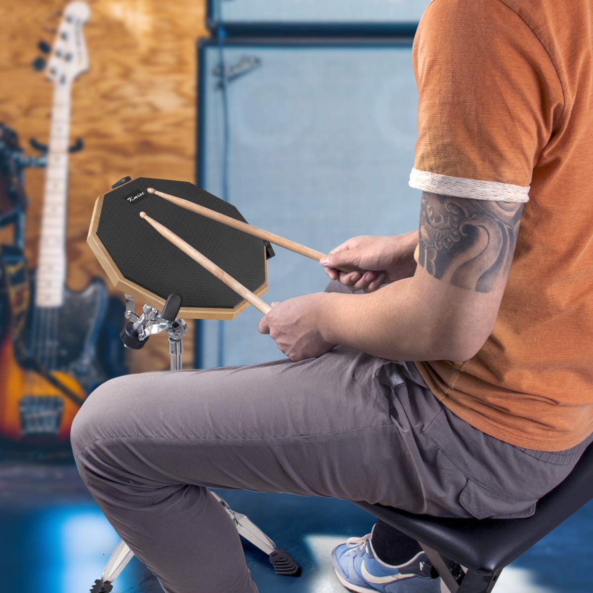 Horse Practice Drum Pad, 12 Inch Double Sided Exercise Drumming Pads Kit Set, Adjustable Height 23-31 Inch Snare Drum Stand Devices, Drum Sticks Drumsticks for Professional Beginner Adult Drummer