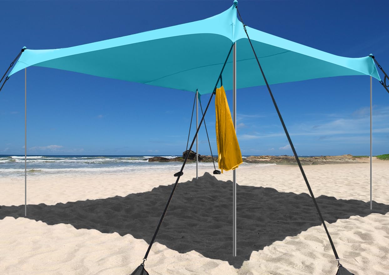 Easierhike Beach Shade Windproof Design, Sun Shelter UPF50+ Portable Family Canopy Tent with 8 Sandbag Anchors 10x10 FT 4 Poles Pop Up Outdoor Shelter for Beach, Camping, Fishing, Backyard and Picnics