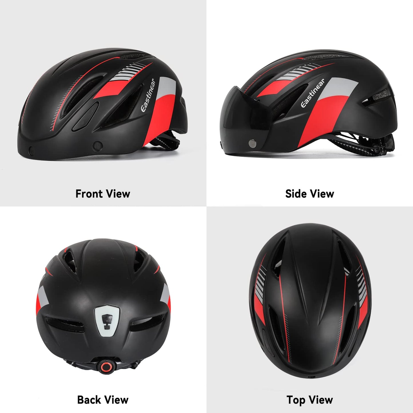 EASTINEAR Adults Bike Helmet Magnetic Goggle Cycling Helmet with USB Rechargeable Taillight for Men Women Mountain & Road Bicycle Helmet Magnetic Shield Size M/L (Black Red)