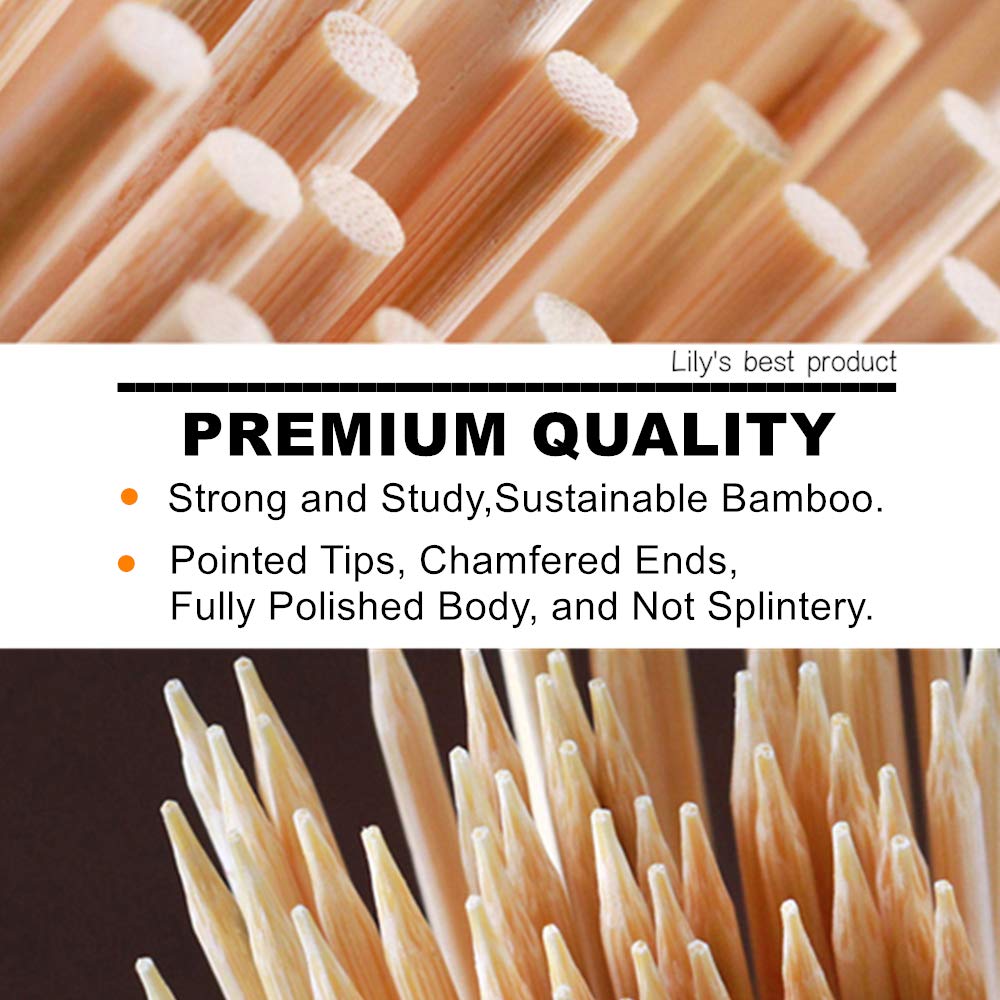 HOPELF 6" Natural Bamboo Skewers for BBQ,Appetiser,Fruit,Cocktail,Kabob,Chocolate Fountain,Grilling,Barbecue,Kitchen,Crafting and Party. Φ=4mm, More Size Choices 8"/10"/12"/14"/16"/30"(100 PCS)