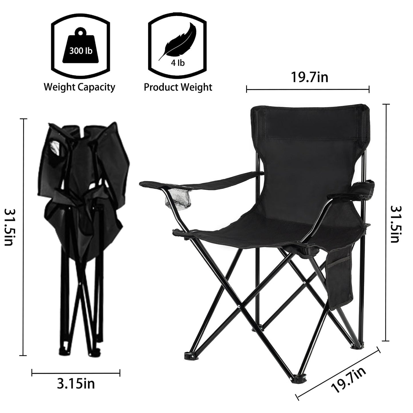 Damei century Folding Camping Chairs- Lightweight, Portable Chair for Beach, Lawn, Outdoor Sports, Black