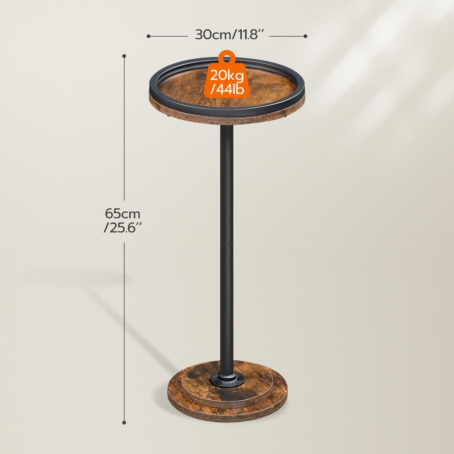HOOBRO Small Round Side Table, Drink Table, Coffee Martini Table with Pedestal for Small Spaces in Living Room, Bedroom, Sofa Couch, Rustic Brown BF168BZ01