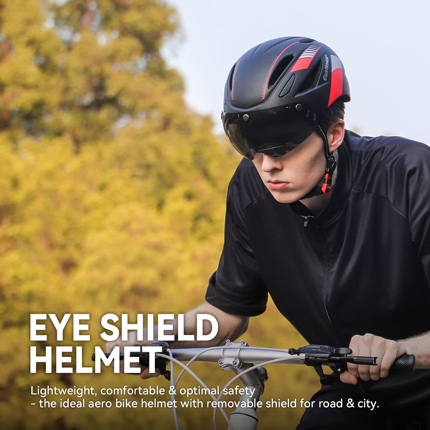 EASTINEAR Adults Bike Helmet Magnetic Goggle Cycling Helmet with USB Rechargeable Taillight for Men Women Mountain & Road Bicycle Helmet Magnetic Shield Size M/L (Black Red)