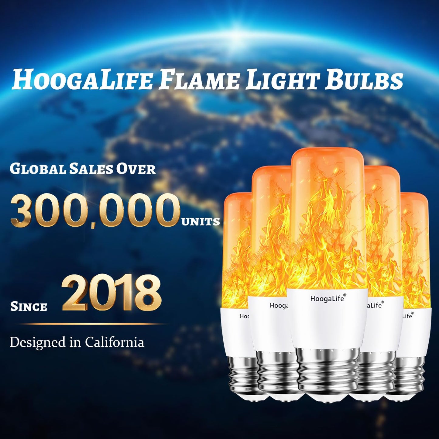 HoogaLife Flame Light Bulbs, E26 Led Flame Light Bulb with Effect of Real Candle Fire Light, 4w Flames Bulbs with Upside Down Effect, for Christmas Halloween Home Party Holiday House Room Porch-4 Pack
