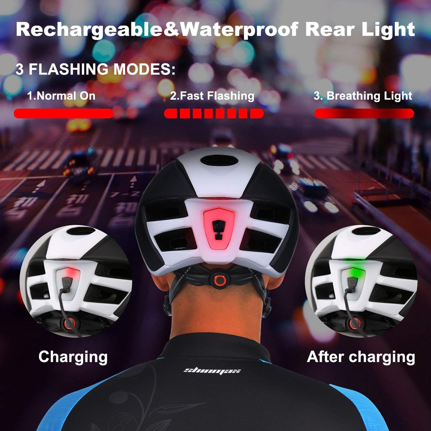Shinmax Adult Bike Helmet,Bicycle Helmet with Removable Magnetic Goggles & USB Rechargeable LED Light Road Mountain Bike Helmet Adjustable Size Ultralight Cycling Helmet Men Women SM-T88