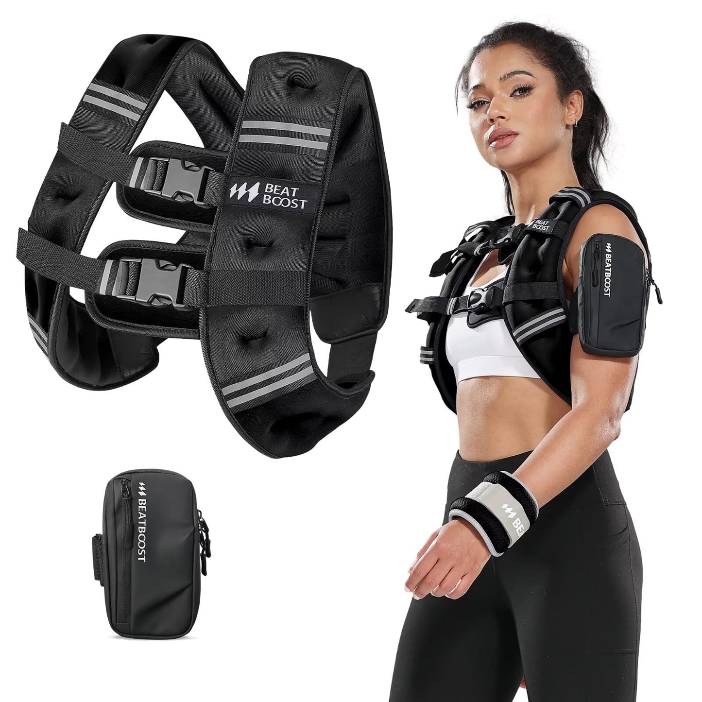 Weighted Vest Woman BeatBoost 25 lb Weight Vest with Ironsand for Walking Strength Training Running Workout Black