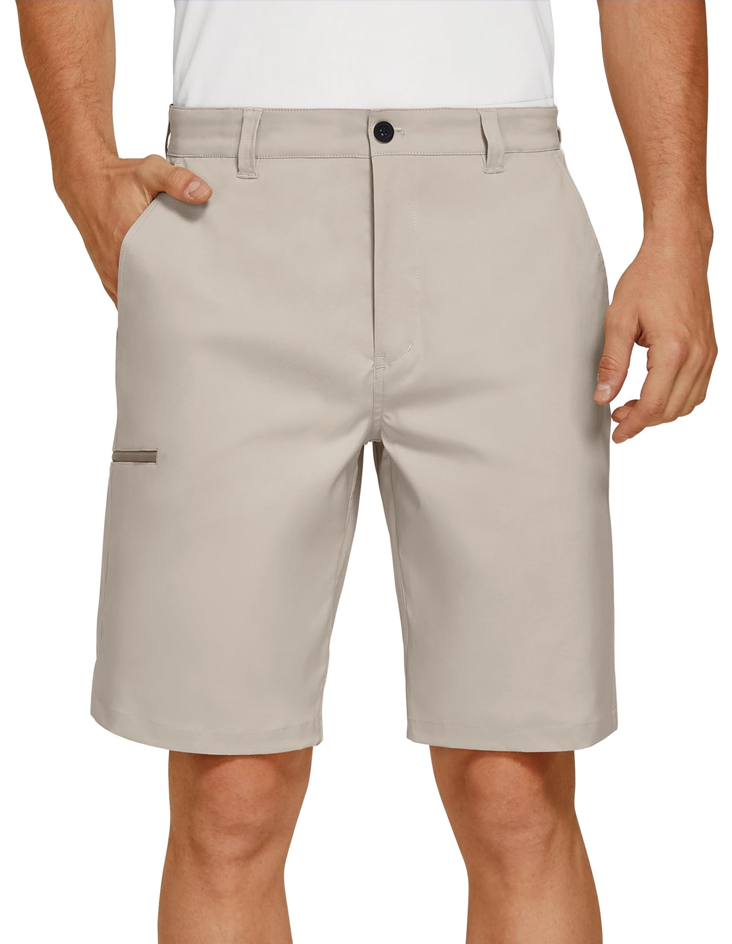 PULI Men's 10 Inseam Golf Shorts Stretch Casual Quick Dry with Pockets for Hiking Outdoor Adventure Light Beige 38