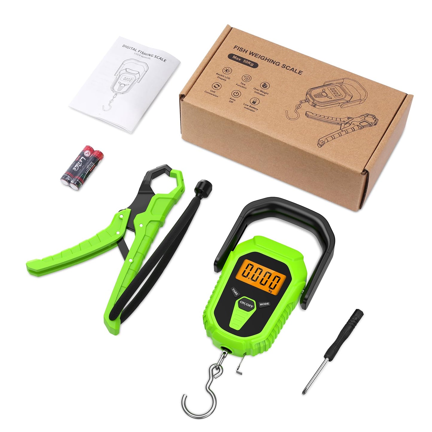 AMIR Digital Fishing Scale, 110lb/50kg Portable Luggage Scale, Electronic Fishing Scale with Lip Gripper, Digital Weight Scale with 38'' Tape Measure, Batteries Included