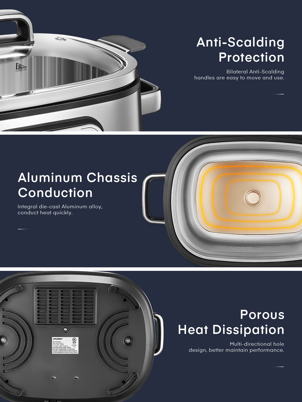 HOUSNAT Slow Cooker, 10 in 1 Programmable Pressure Cooker, 304 Stainless Steel Rice Cookers, Yogurt Maker, 6 QT Sous Vide, Delay Start, Adjustable Temp& Digital Time for Large Families or Entertaining