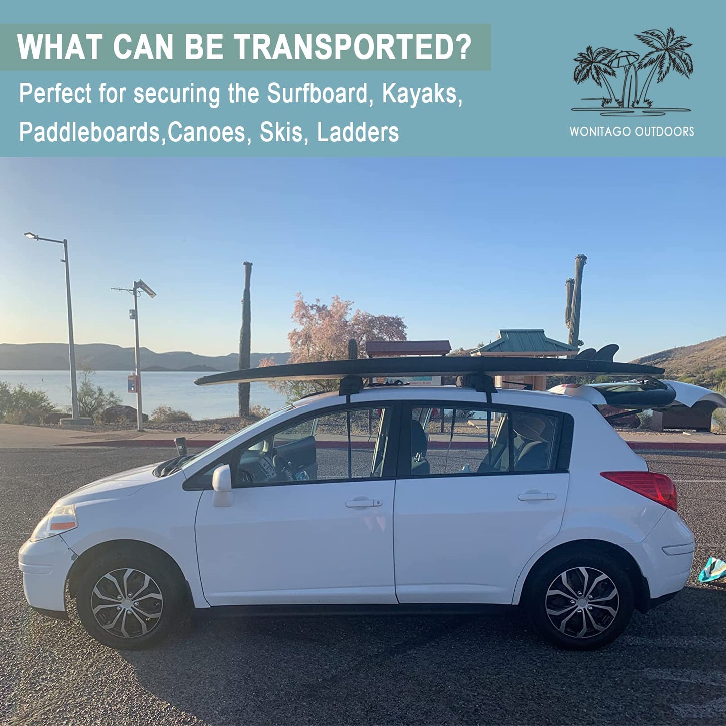 WONITAGO Soft Roof Rack Pads with Single Wrap-Rax Straps for Surfboard, SUP Paddleboard, Snowboard, 28 inch (Pair) Black