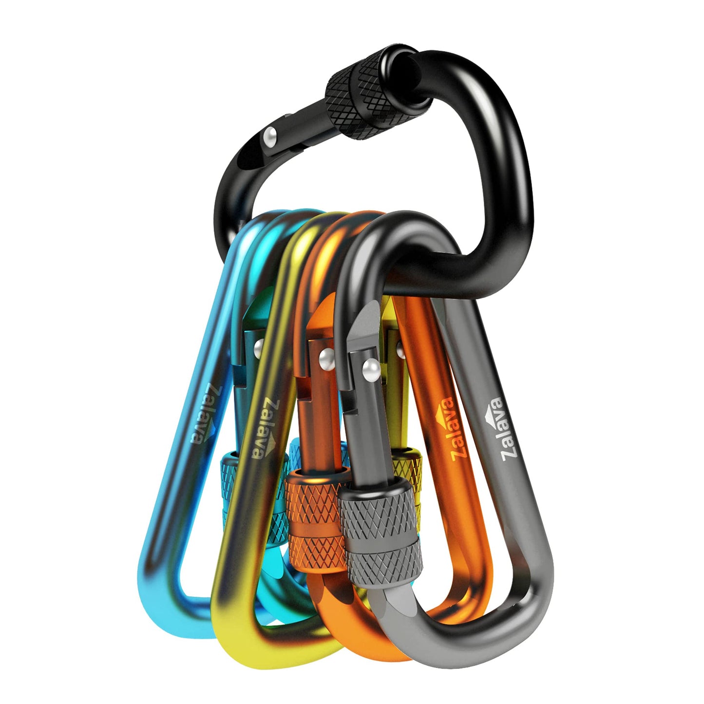 Zalava 6pcs 2โD-Clip Durable Locking Carabiner Keychain Clip with Hook