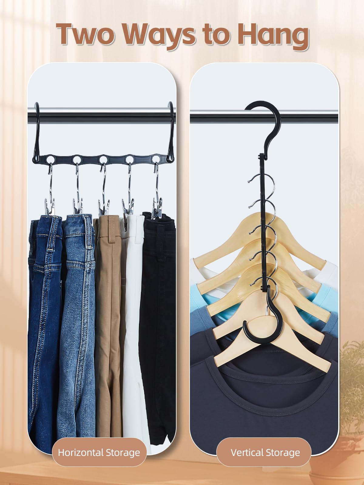 HOUSE DAY Black Magic Space Saving Hangers 10 Pack, Premium Smart Hanger Hooks, Sturdy Cascading Hangers with 5 Holes for Heavy Clothes, Closet Organizers and Storage, College Dorm Room Essentials