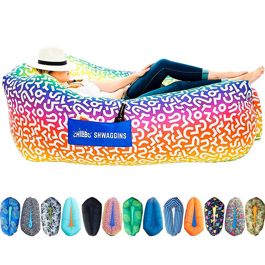 Chillbo Shwaggins Inflatable Couch – Cool Inflatable Chair Easy Setup Perfect for Hiking Gear, Beach Chair and Music Festivals.(Rainbow Swizzle)