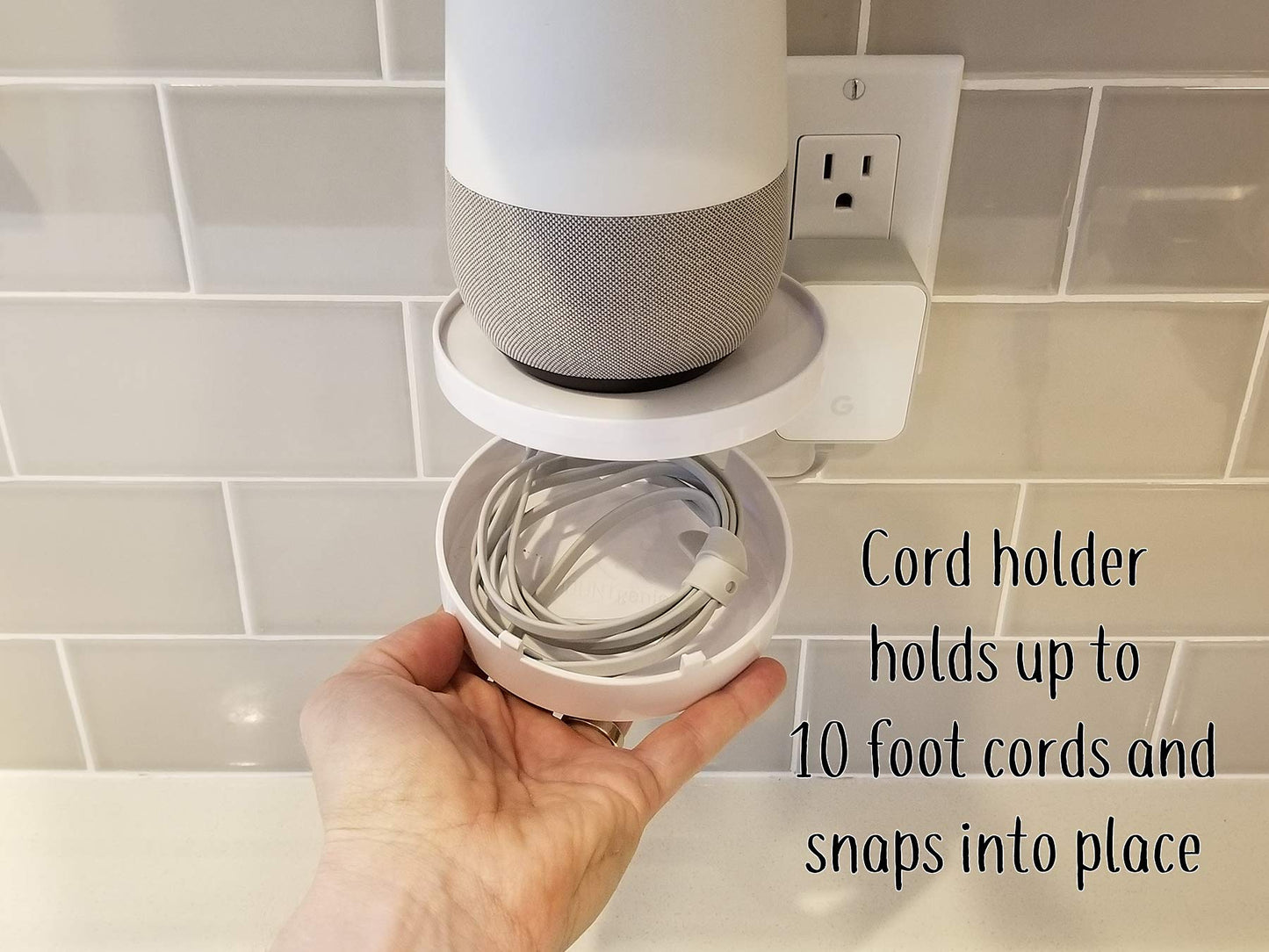 The Easy Outlet Shelf by Mount Genie - Works With All Outlets - 60 Second Install - Hidden Cord Cable Storage - Perfect Google Home Mount, Nest Wifi Mount, for Cameras, Voice Assistants, and More