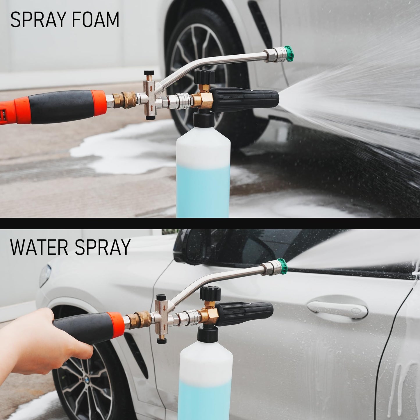 Hourleey Foam Cannon Dual-Connector Accessory, Pressure Washer Double Tip Attachment for Soap Cannon with 5 Power Washer Sprayer Nozzles, 1/4" Quick Connect, 4000 PSI