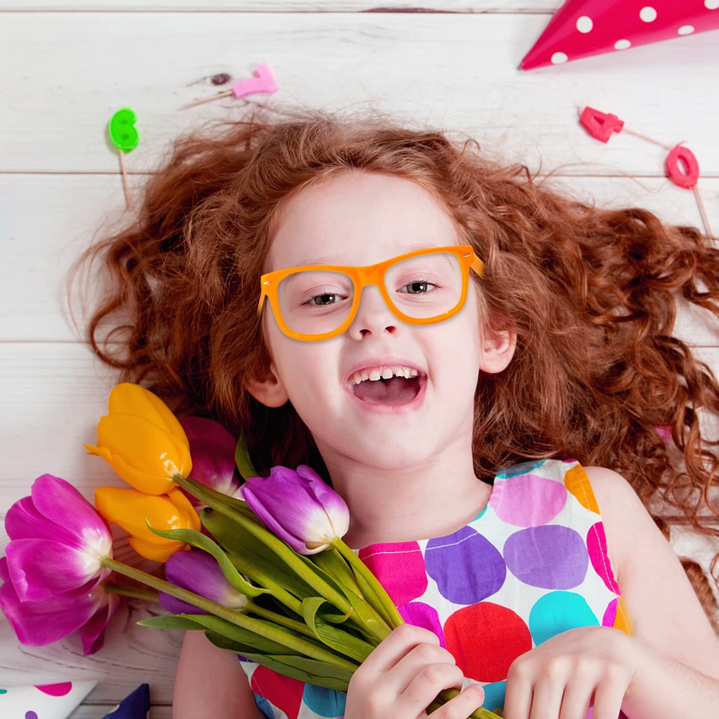 SUNOVELTIES 12 Pack Kids NO LENS Ultralight Square Costume Frame Glasses Neon Color Party Favors for Boys Girls Daily Outfit Accessories