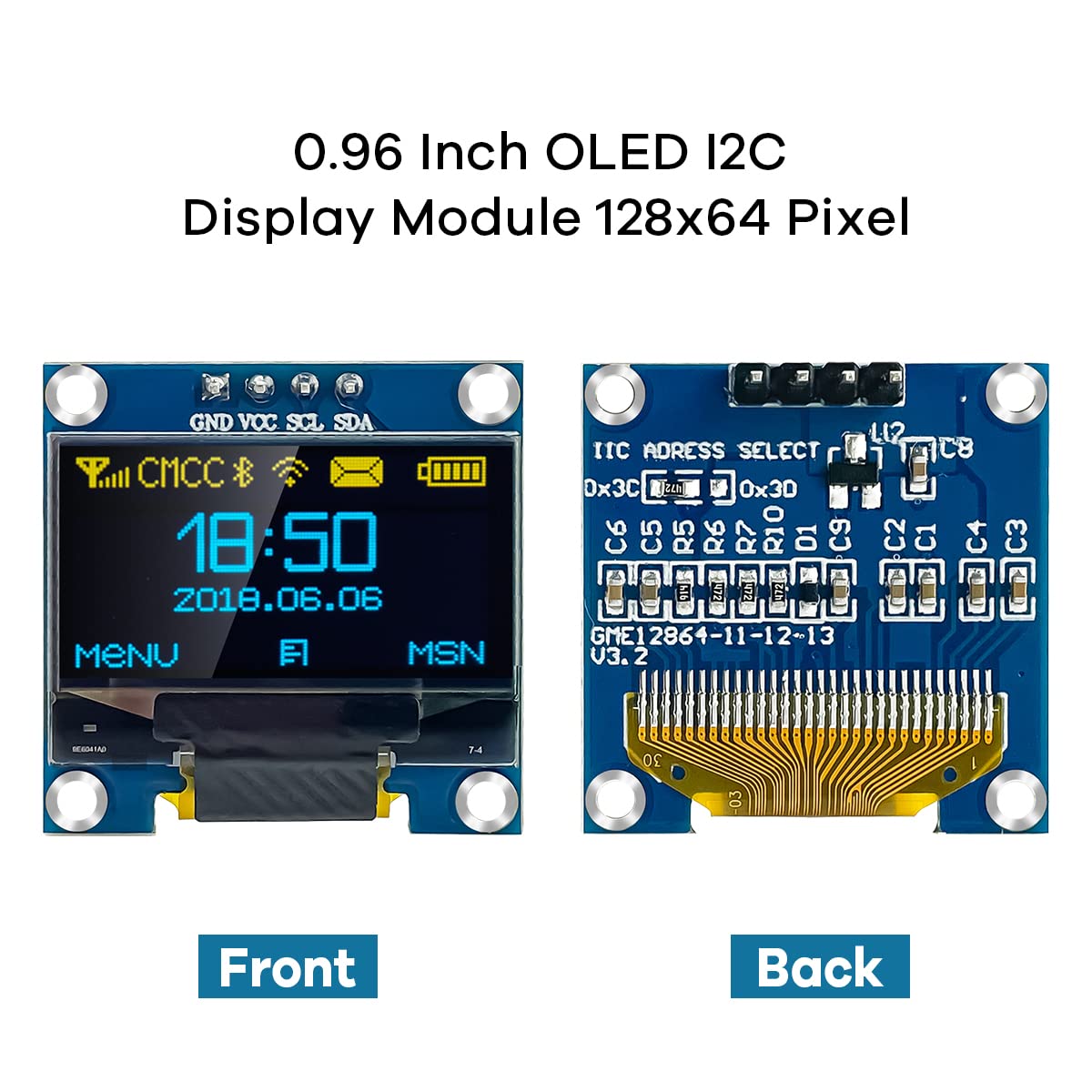 Hosyond 5 Pcs 0.96 Inch OLED I2C IIC Display Module 12864 128x64 Pixel SSD1306 Mini Self-Luminous OLED Screen Board Compatible with Arduino Raspberry Pi(Blue and Yellow)