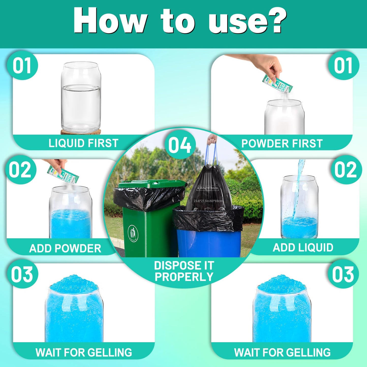CRAZYTHUR 29PCS Portable Toilet Bags with 25PCS for Poo Powder Set, 8.5 Gallon Camping Toilet Bag Portable Toilets Absorbent Power, Camping Potty Bags for Outdoor Hiking Emergency Toilets