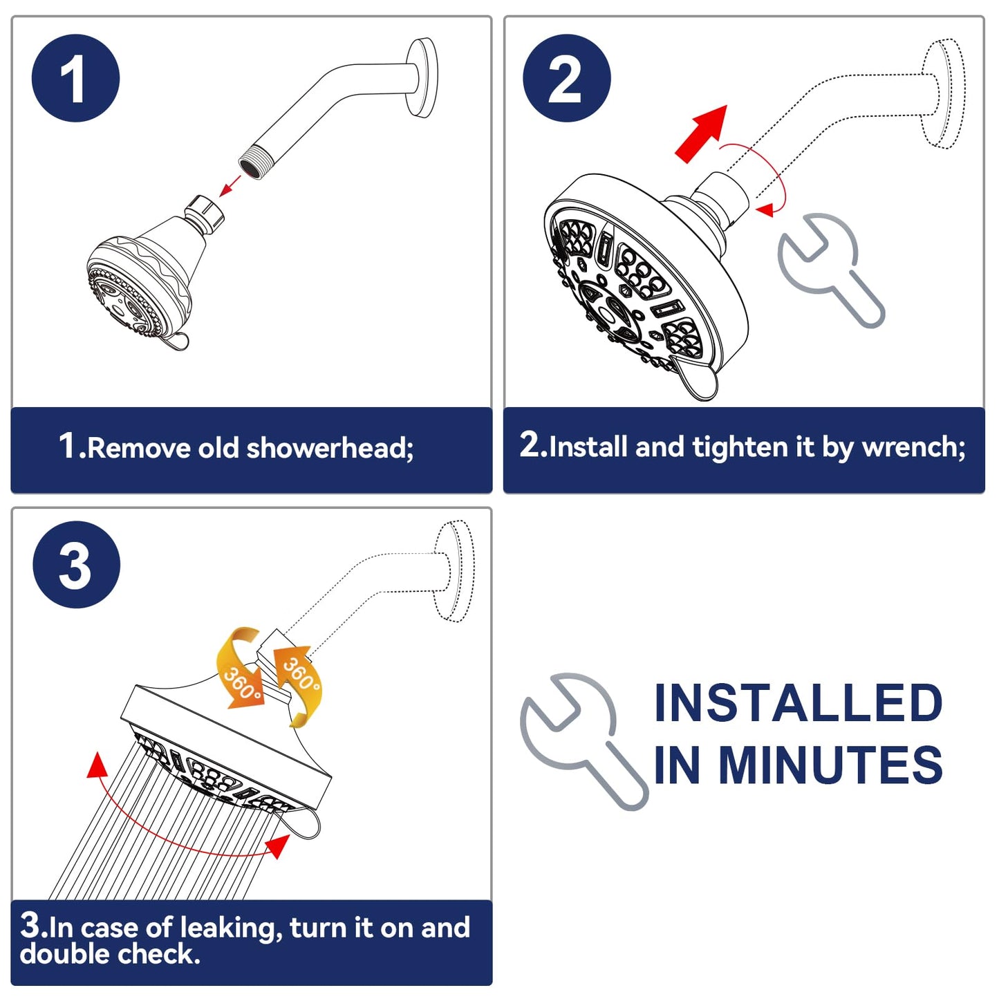 HOPOPRO Upgraded 9 Settings High Pressure Shower Head, NBC News Recommended Brand Fixed Showerhead Adjustable Bathroom Showerhead Multi-functional Rainfall Showerhead for Low Water Flow (Chrome)