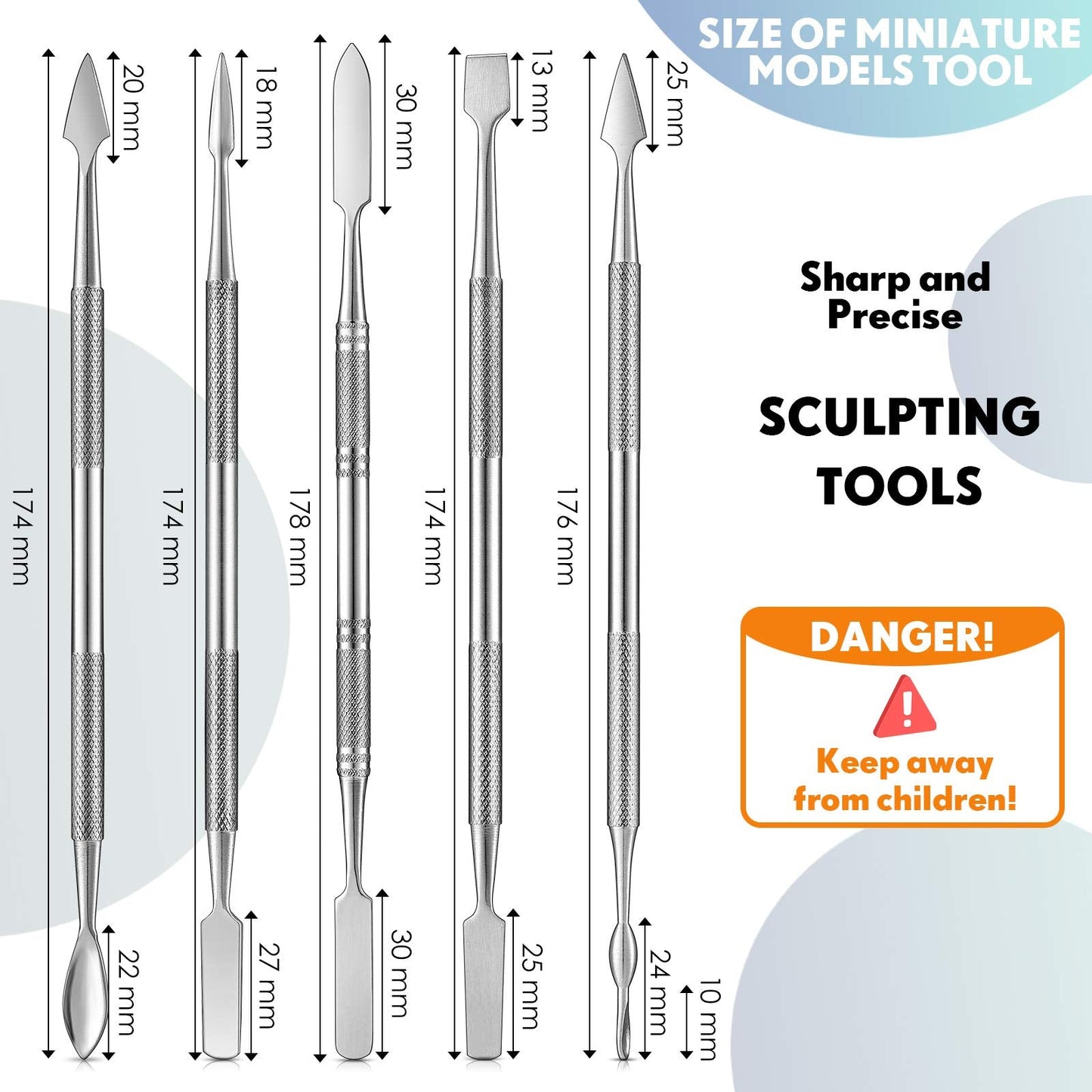 Honoson 5 Pcs Miniature Sculpting Tools Set Mini Stainless Steel Double-Headed Tool for Model and Convert Plastic, Resin and Metal Tabletop War Game Miniatures Models