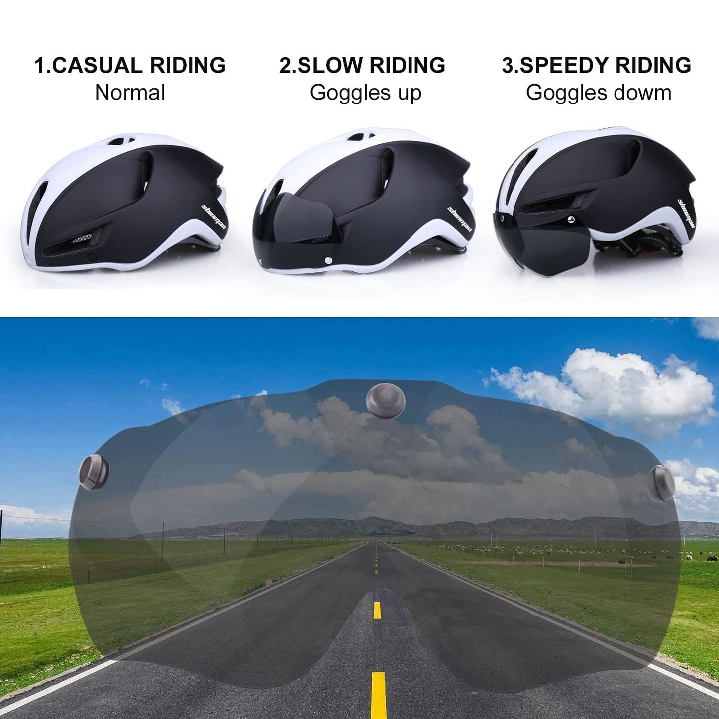 Shinmax Adult Bike Helmet,Bicycle Helmet with Removable Magnetic Goggles & USB Rechargeable LED Light Road Mountain Bike Helmet Adjustable Size Ultralight Cycling Helmet Men Women SM-T88