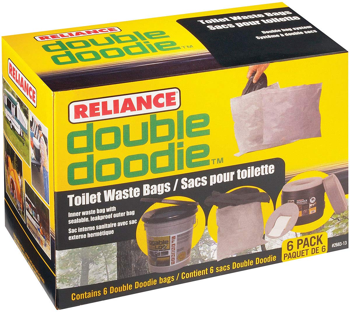 Reliance Products Double Doodie | Portable Toilet Waste Bags | No Gel | 6 Count (Pack of 1), Black, (2683-13)