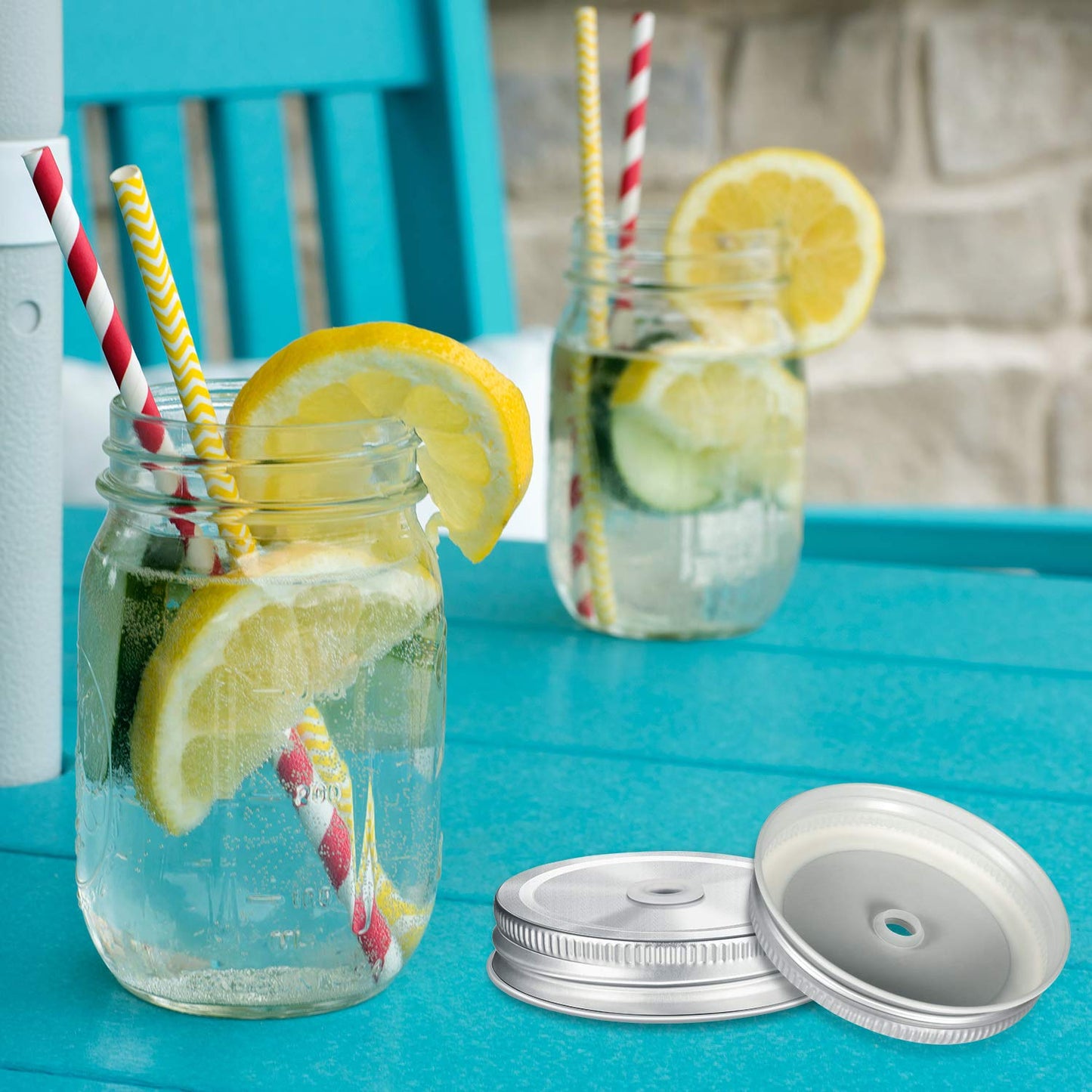 Honoson 20 Pcs Regular Mouth Mason Jar Straw Lids 2.7 Inch Metal Stainless Steel Mason Jar Drinking Lids with Straw Hole Leak Proof for Baby Shower DIY Gift(Silver)