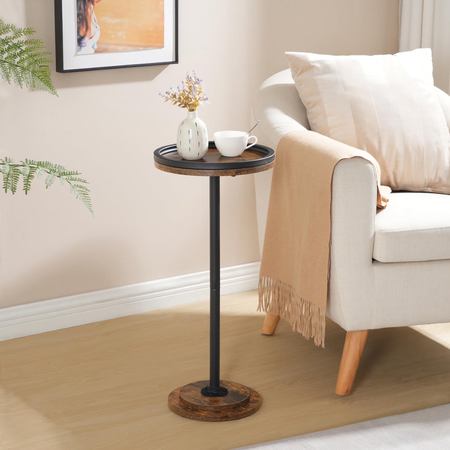 HOOBRO Small Round Side Table, Drink Table, Coffee Martini Table with Pedestal for Small Spaces in Living Room, Bedroom, Sofa Couch, Rustic Brown BF168BZ01